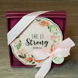 NIB Floral Clay Trinket Dish Proverbs 31:25